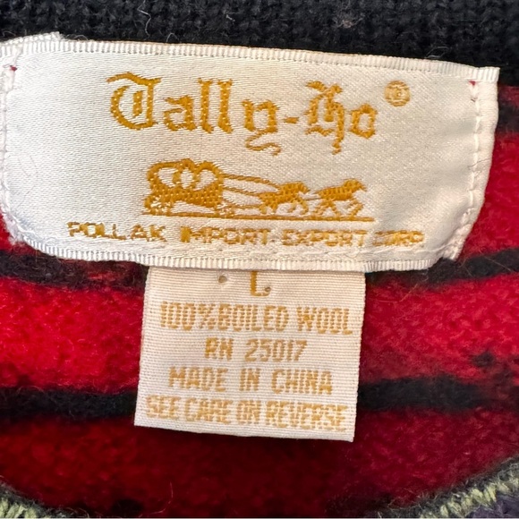 Vintage 100% Boiled Wool Folk Art Knit Cardigan Sweater Women’s Size Large red - Picture 8 of 8